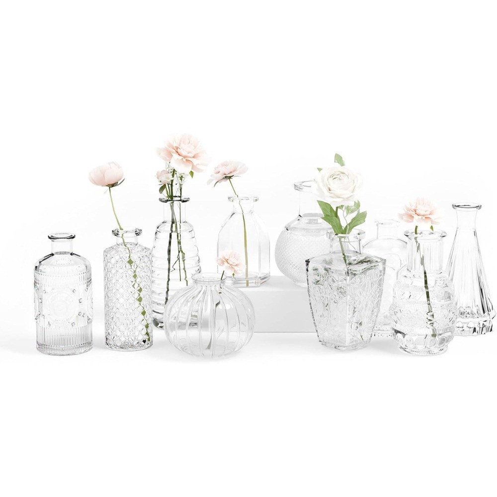 Clear Glass Bud Vase Collection - Set of Decorative Vases